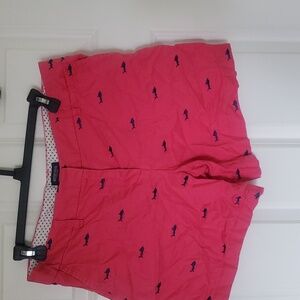 British Khaki pink shorts, navy shark, size 8